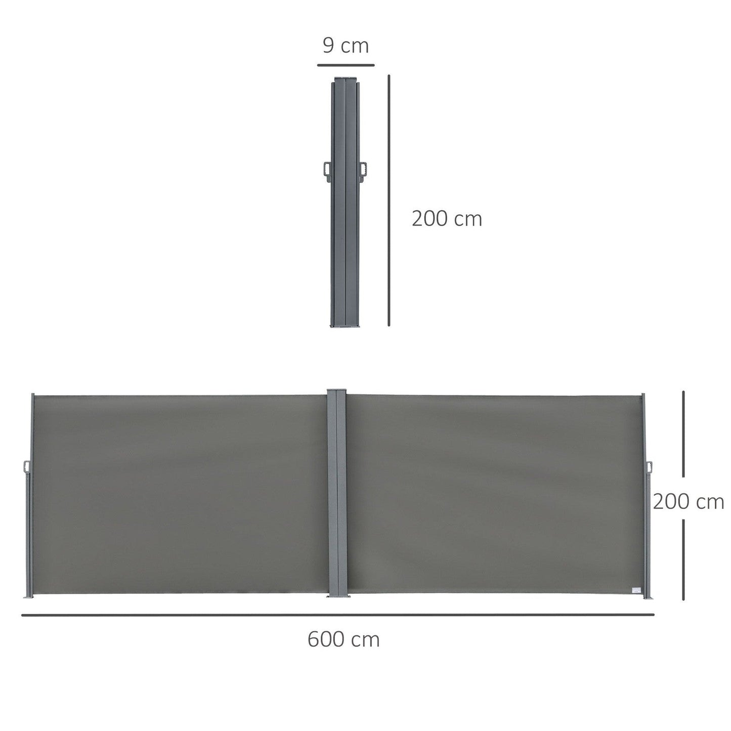 6 x 2m Retractable Sun Side Awning Screen Fence Patio Garden Wall Balcony Screening Panel Outdoor Blind Privacy Divider  Grey