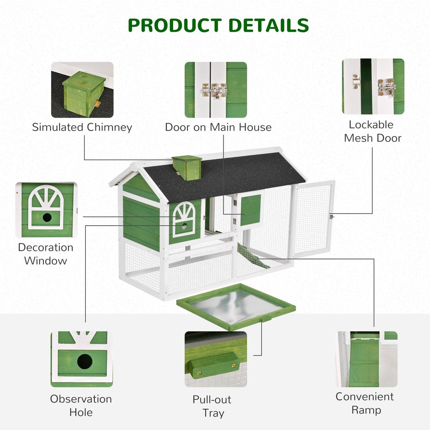 PawHut Rabbit Hutch Wood Bunny Cage for Outdoor Indoor w/ Pull Out Tray Run Box Ramp