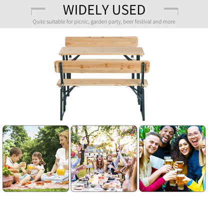 Portable Folding Camping Picnic Trestle Beer Table and 2 Bench Set Wooden Garden Furniture Patio Dining Party BBQ Chairs Stools
