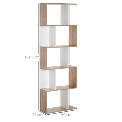 5-tier Bookcase Storage Display Shelving S Shape design Unit Divider Natural