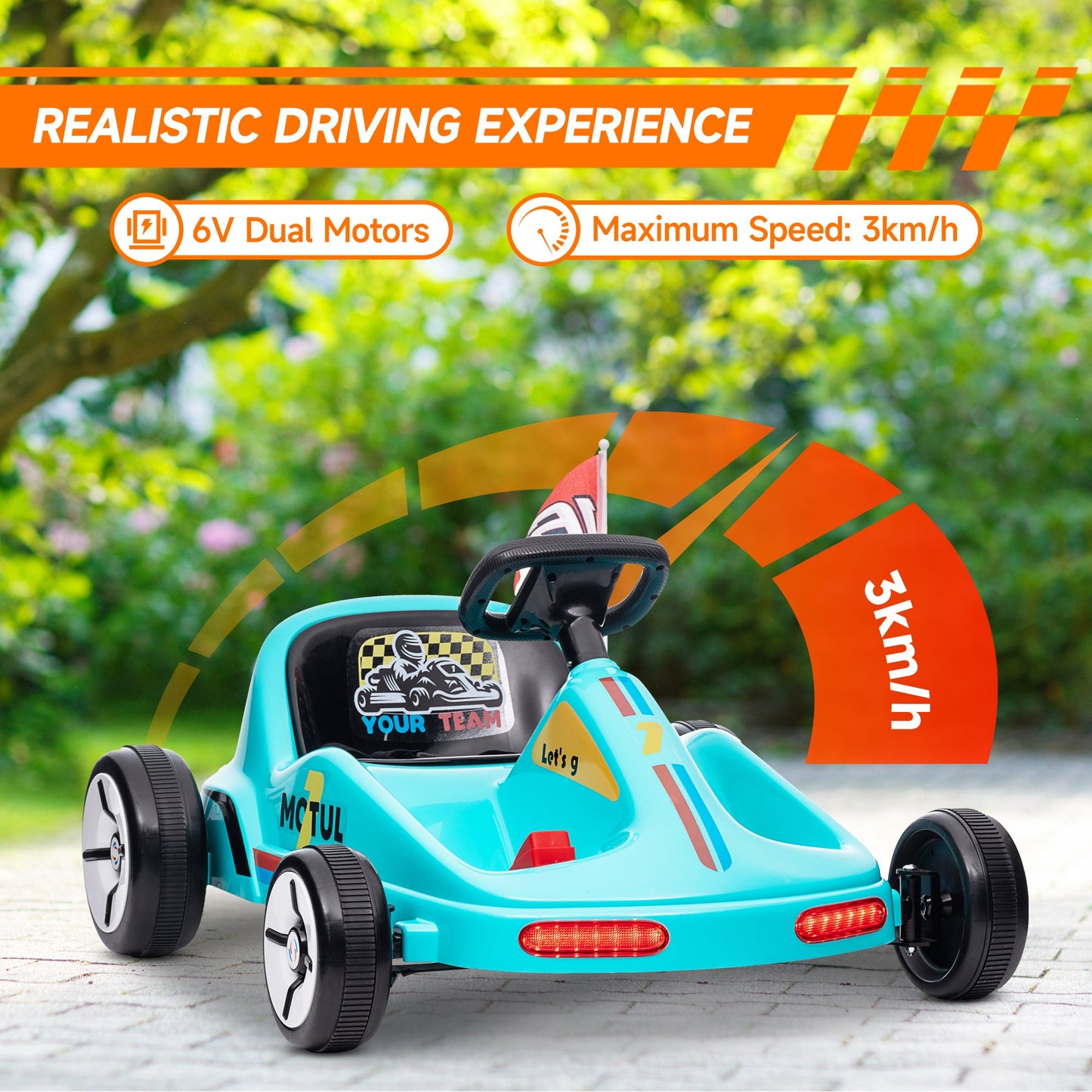 AIYAPLAY 6V Electric Go Kart w/ Music, Light, Horn, for 3-5 Years