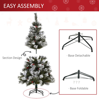 Homcom Indoor Christmas Tree Artificial Berry Xmas Decoration with Metal Stand and 184 Tips (5FT(150CM))