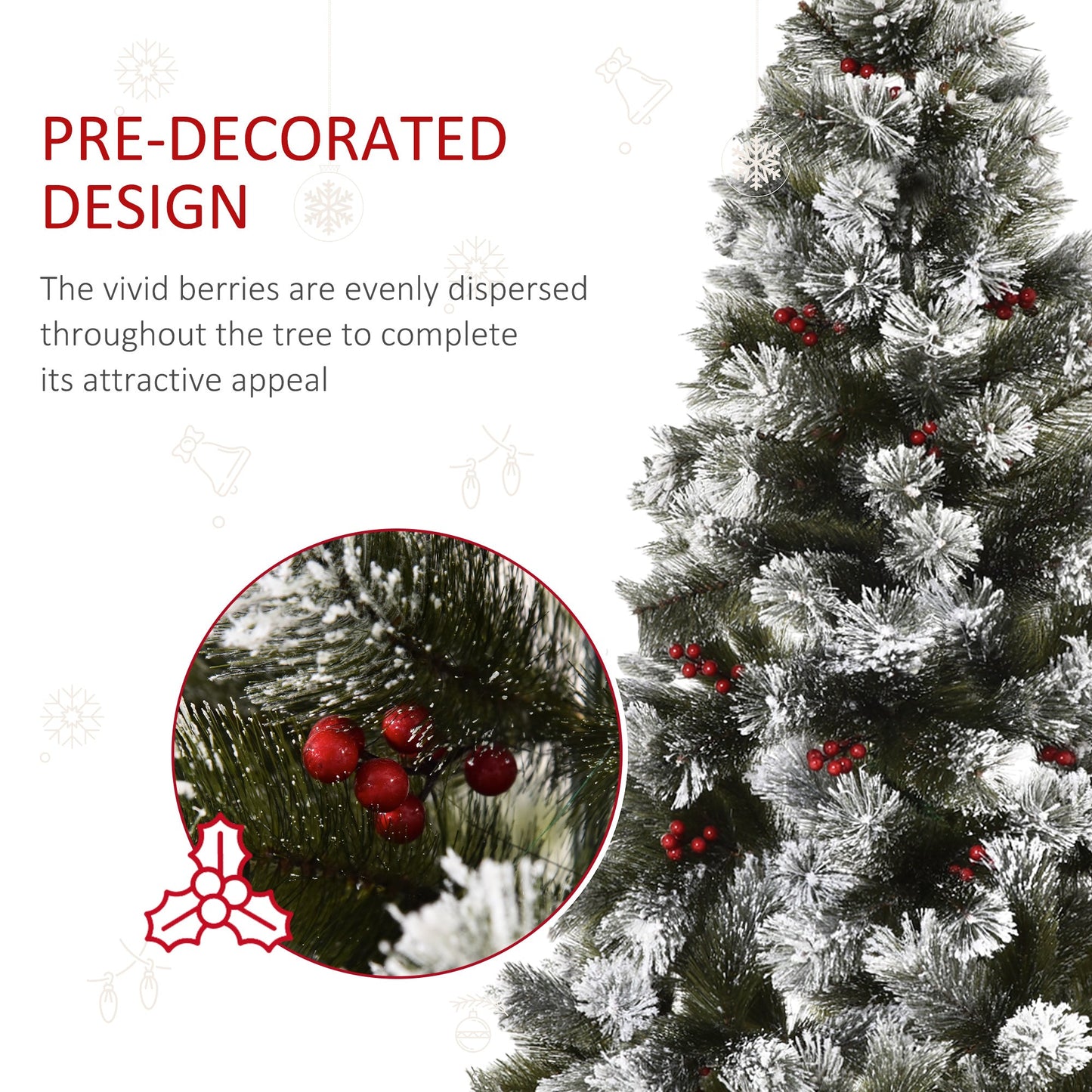 Homcom Indoor Christmas Tree Artificial Berry Xmas Decoration with Metal Stand and 184 Tips (5FT(150CM))