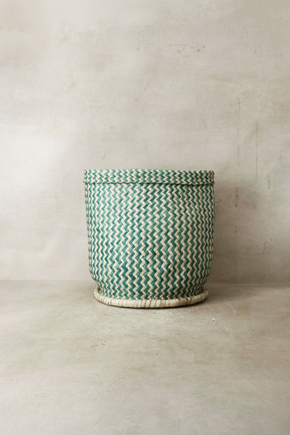 Zig Zag Woven Planter Basket Green - Malawi - Z2