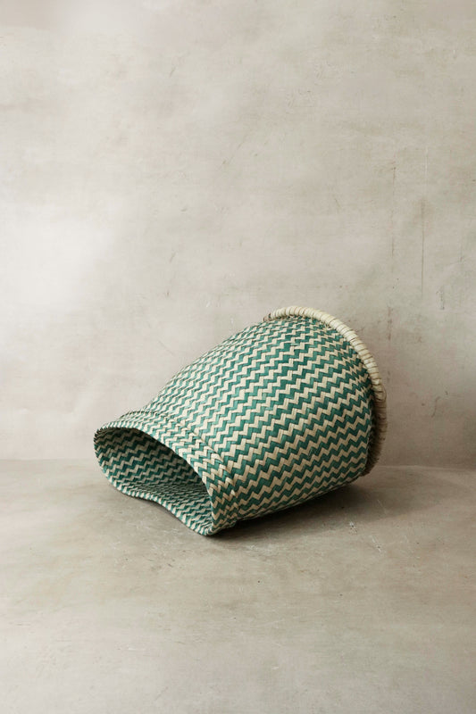 Zig Zag Woven Planter Basket Green - Malawi - Z2