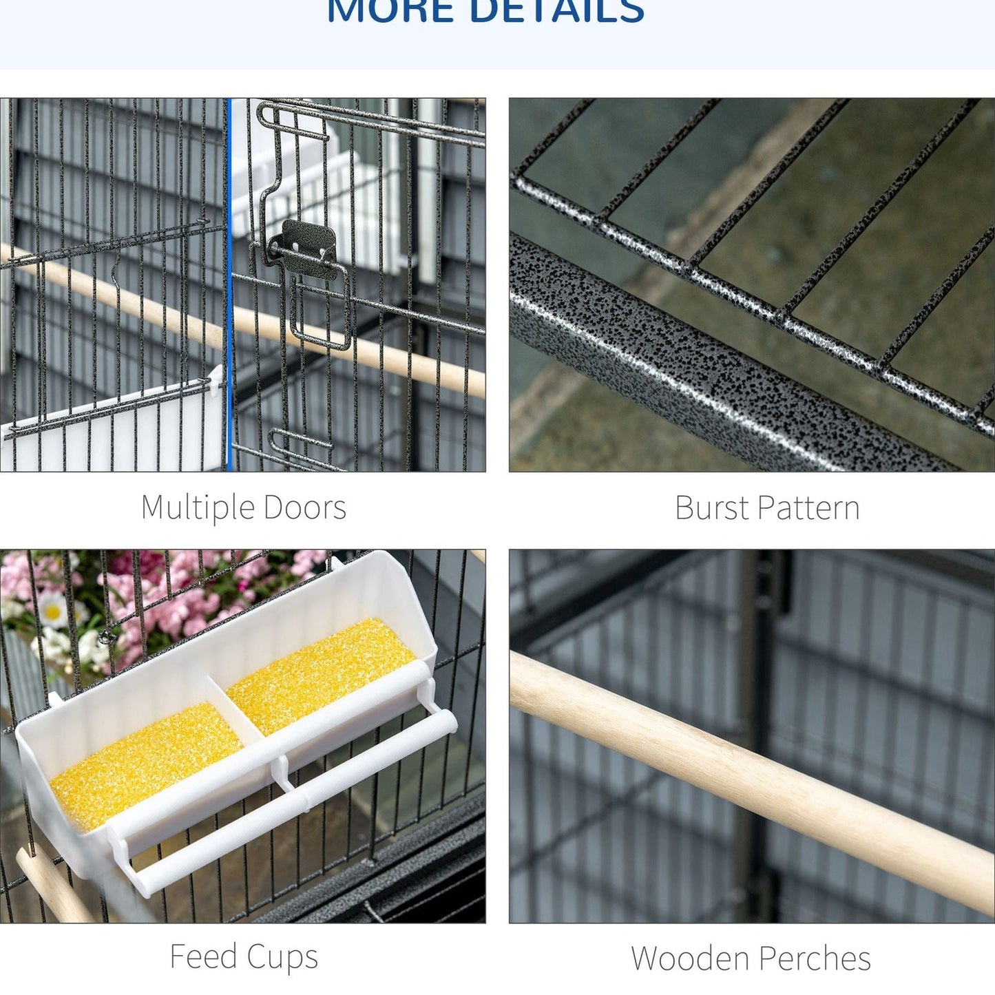 Grille 132cm Bird Cage Wheeled Black by Pawhut