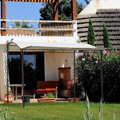 3 x 2.5m Patio Metal Gazebo Door Window Awning Wall Mount Canopy Outdoor Sunshade with Extended Shelter Cream White