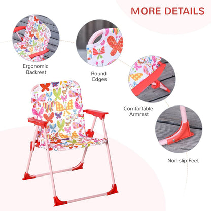 Kids Folding Picnic Table and Chairs Set Color Stripes Outdoor w/ Parasol