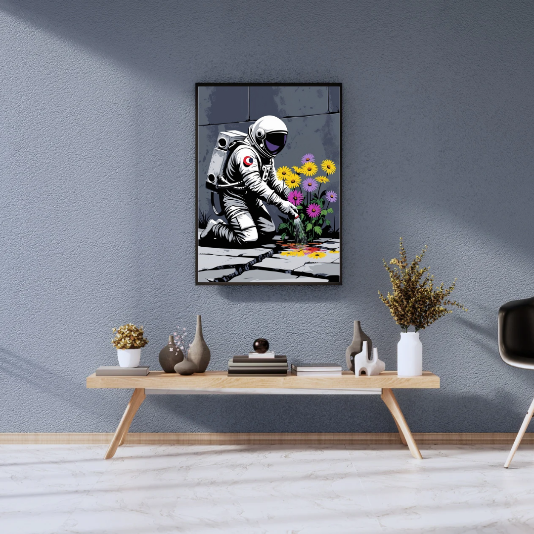 Space Gardener – Astronaut Watering Flowers Wall Art