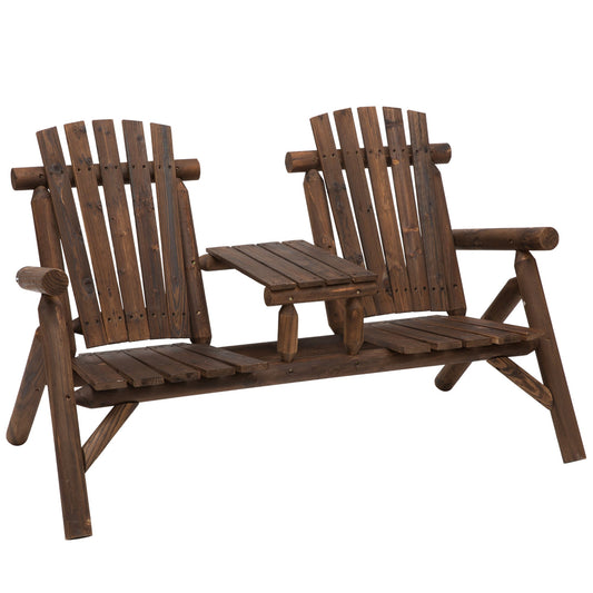 Solid Wood Patio Chair Bench 2 Seat Jack and Jill Seat w/ Center Coffee Table