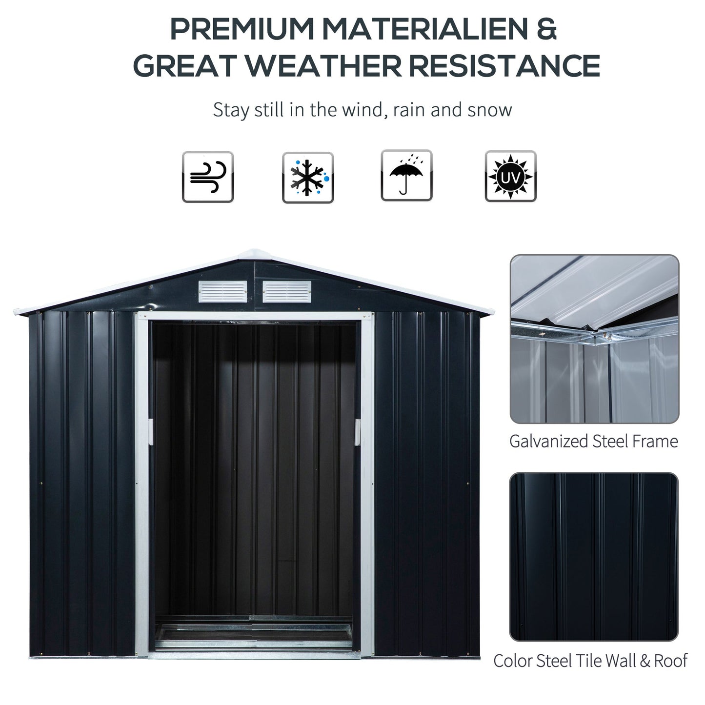 Galvanised 7x 4' Double Door Apex Garden Store Lockable Steel Dark Grey by Steadfast