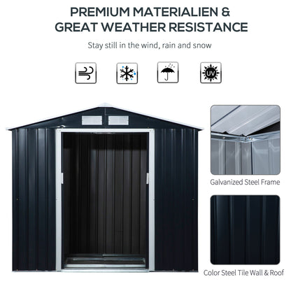 Galvanised 7x 4' Double Door Apex Garden Store Lockable Steel Dark Grey by Steadfast