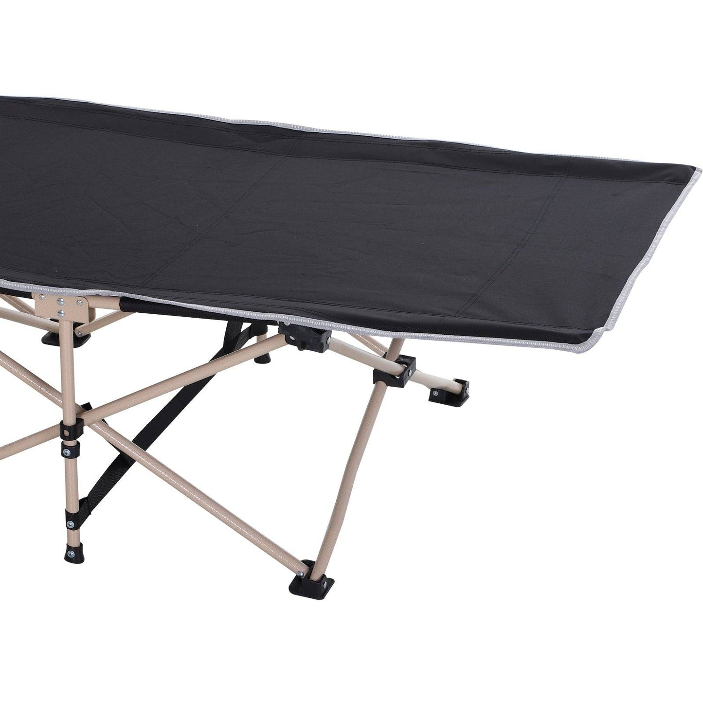 Single Person Camping Bed Folding Cot Outdoor Patio Portable Military Sleeping Bed Travel Guest Leisure Fishing With Side Pocket And Carry Bag - Black