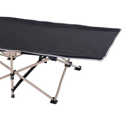 Single Person Camping Bed Folding Cot Outdoor Patio Portable Military Sleeping Bed Travel Guest Leisure Fishing With Side Pocket And Carry Bag - Black