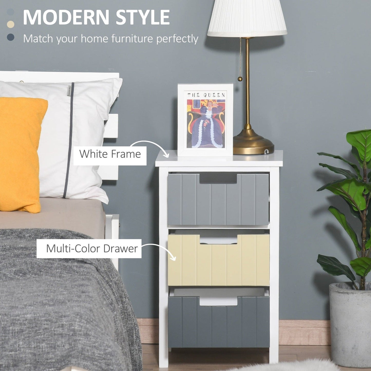 Chest of Drawers Storage Side Cabinet w/ 3 Detachable Drawers Home Furniture