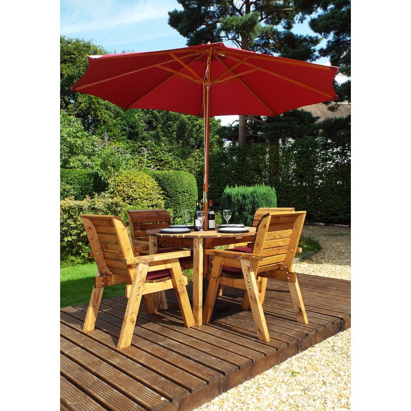 Scandinavian Redwood Garden Patio Dining Set by Charles Taylor - 4 Seat Burgundy Cushions