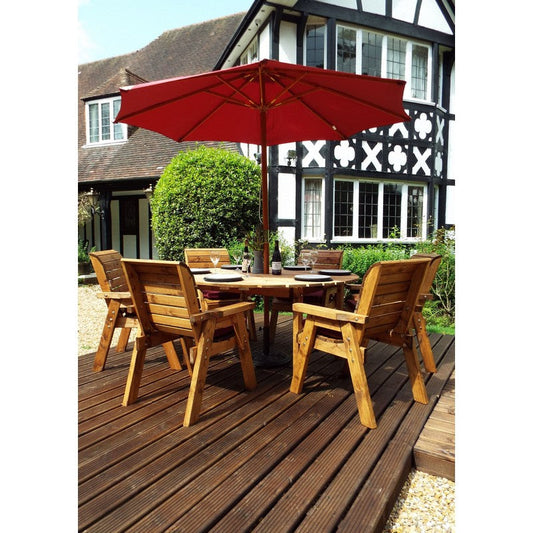 Scandinavian Redwood Garden Patio Dining Set by Charles Taylor - 6 Seat Burgundy Cushions