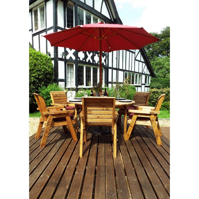 Scandinavian Redwood Garden Patio Dining Set by Charles Taylor - 6 Seat Burgundy Cushions