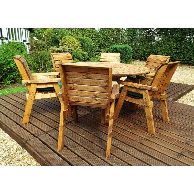 Scandinavian Redwood Garden Patio Dining Set by Charles Taylor - 6 Seat Green Cushions