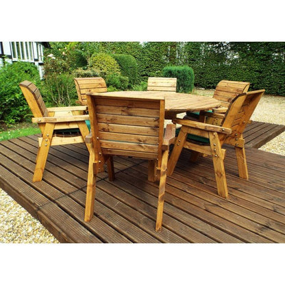 Scandinavian Redwood Garden Patio Dining Set by Charles Taylor - 6 Seat Green Cushions
