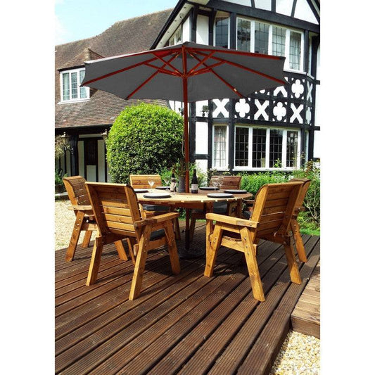 Scandinavian Redwood Garden Patio Dining Set by Charles Taylor - 6 Seat Grey Cushions