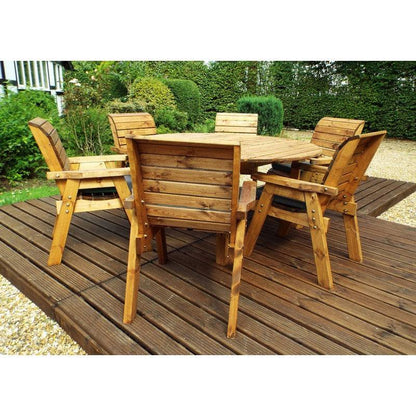 Scandinavian Redwood Garden Patio Dining Set by Charles Taylor - 6 Seat Grey Cushions