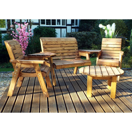 Scandinavian Redwood Garden Patio Dining Set by Charles Taylor - 4 Seat Green Cushions