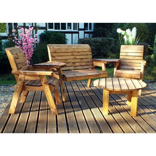 Scandinavian Redwood Garden Patio Dining Set by Charles Taylor - 4 Seat Grey Cushions