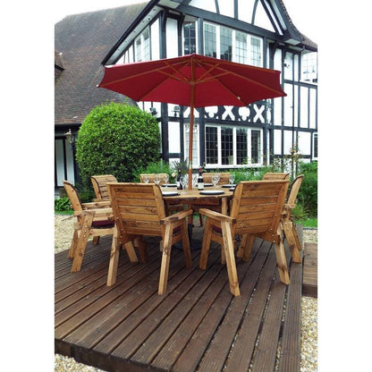 Scandinavian Redwood Garden Furniture Set by Charles Taylor - 8 Seats Burgundy Cushions