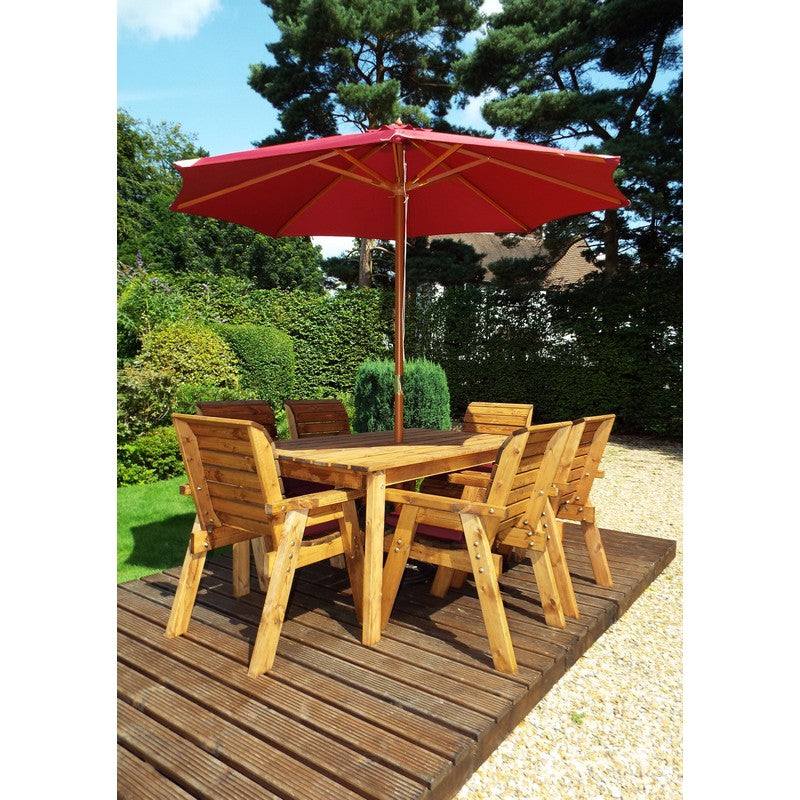Scandinavian Redwood Garden Patio Dining Set by Charles Taylor - 6 Seat Burgundy Cushions
