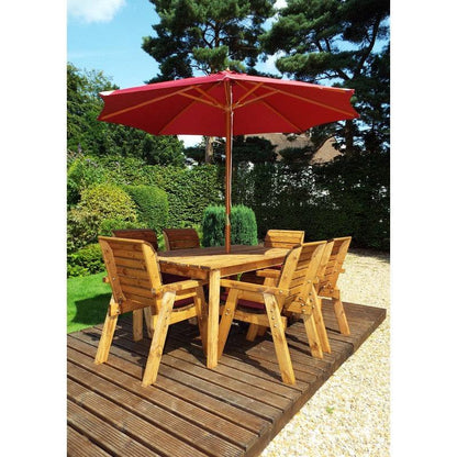 Scandinavian Redwood Garden Patio Dining Set by Charles Taylor - 6 Seat Burgundy Cushions