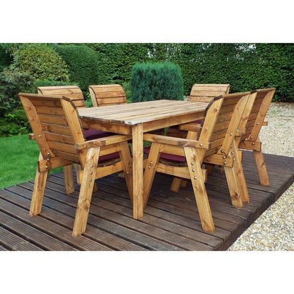 Scandinavian Redwood Garden Patio Dining Set by Charles Taylor - 6 Seat Burgundy Cushions