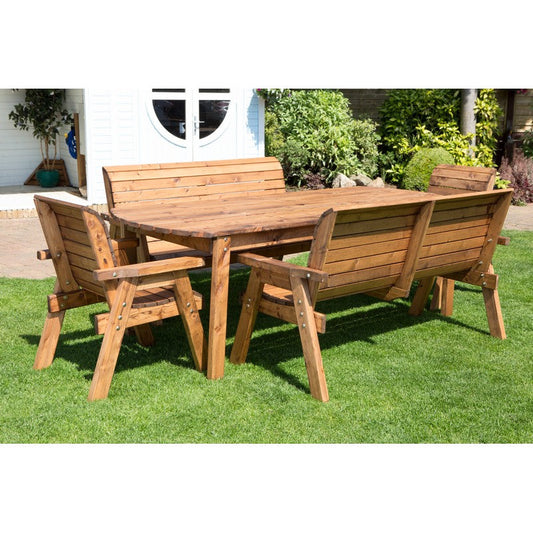 Scandinavian Redwood Garden Patio Dining Set by Charles Taylor - 8 Seat Burgundy Cushions