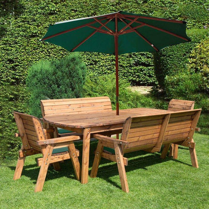 Scandinavian Redwood Garden Patio Dining Set by Charles Taylor - 8 Seat Green Cushions