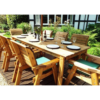Scandinavian Redwood Garden Patio Dining Set by Charles Taylor - 8 Seat Green Cushions