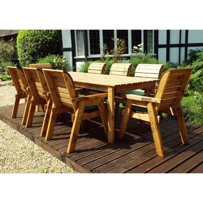 Scandinavian Redwood Garden Patio Dining Set by Charles Taylor - 8 Seat Green Cushions