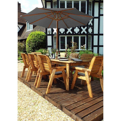Scandinavian Redwood Garden Patio Dining Set by Charles Taylor - 8 Seat Grey Cushions