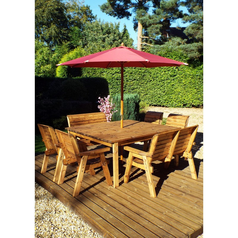 Scandinavian Redwood Garden Patio Dining Set by Charles Taylor - 8 Seat Burgundy Cushions