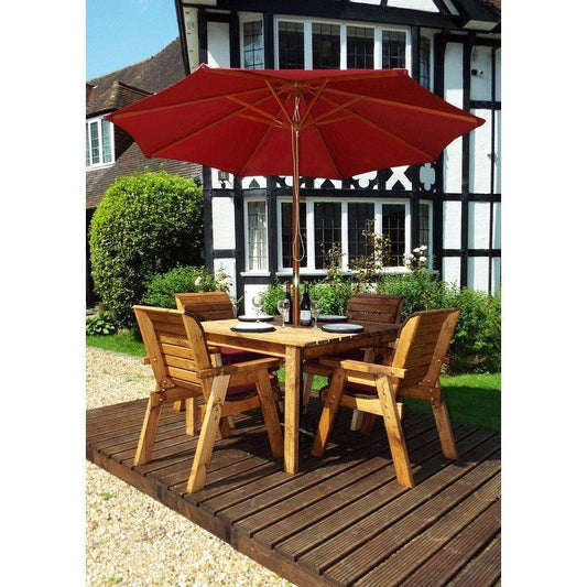 Scandinavian Redwood Garden Patio Dining Set by Charles Taylor - 4 Seat Burgundy Cushions