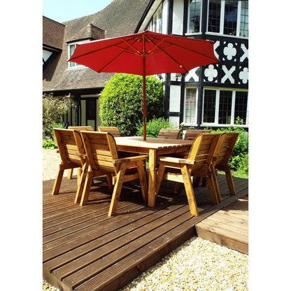 Scandinavian Redwood Garden Patio Dining Set by Charles Taylor - 8 Seats Burgundy Cushions
