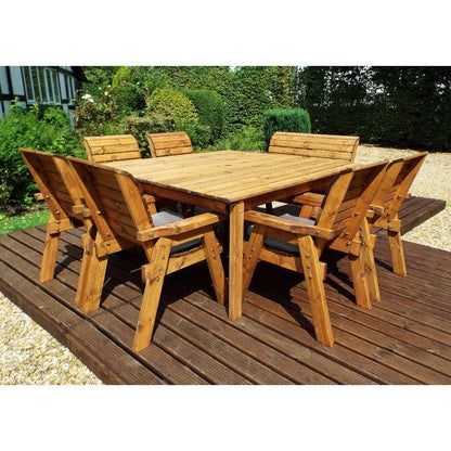 Scandinavian Redwood Garden Patio Dining Set by Charles Taylor - 8 Seat Grey Cushions