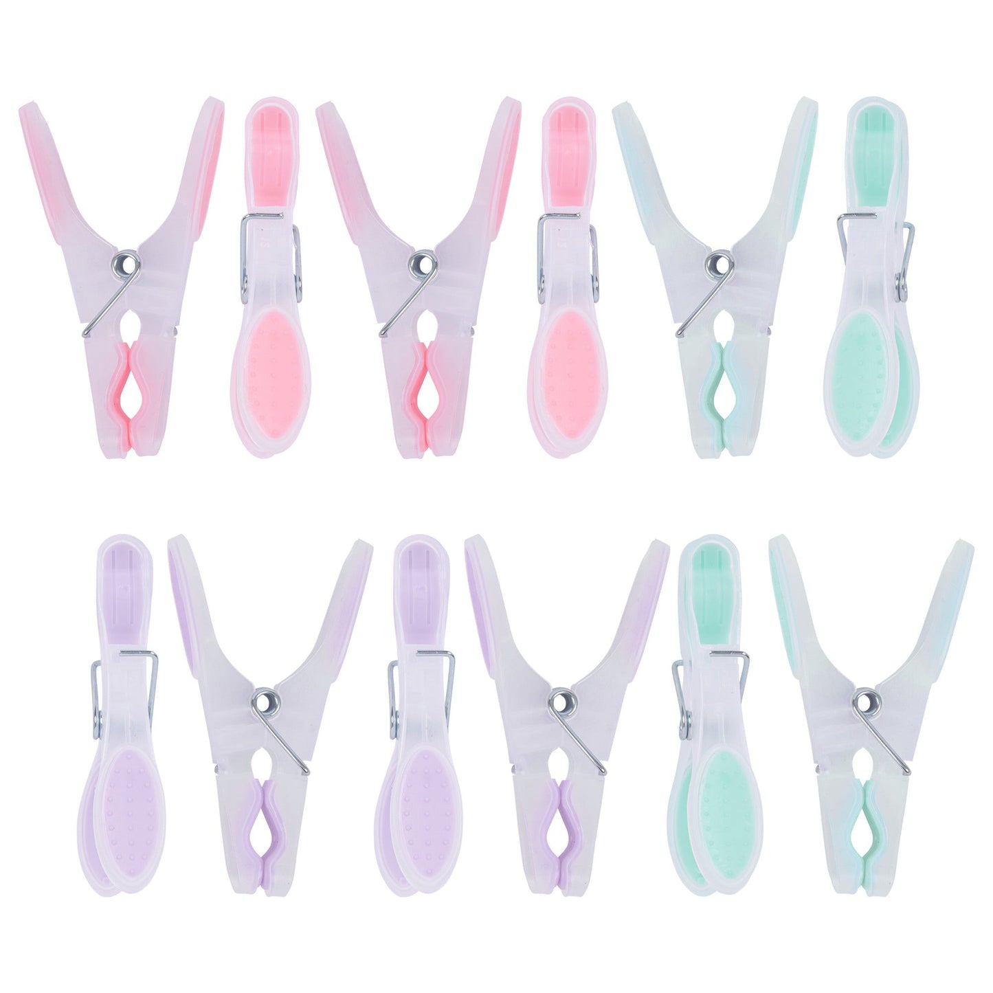 Multi Plastic Soft Touch Clothes Pegs - Pack of 12