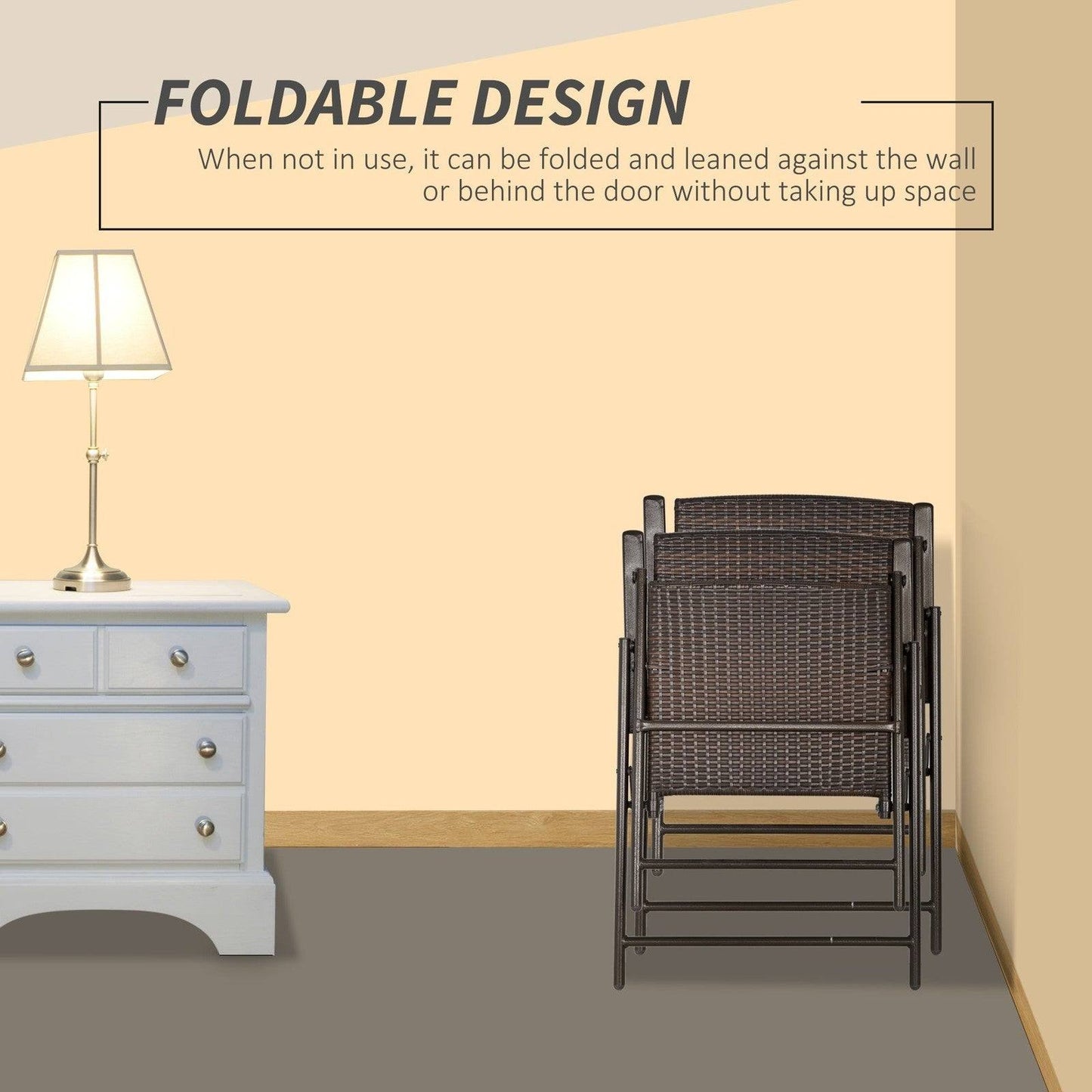 2-Piece Rattan Chair Garden Furniture Wicker Foldable Chair Steel Frame for Backyard Poolside Garden