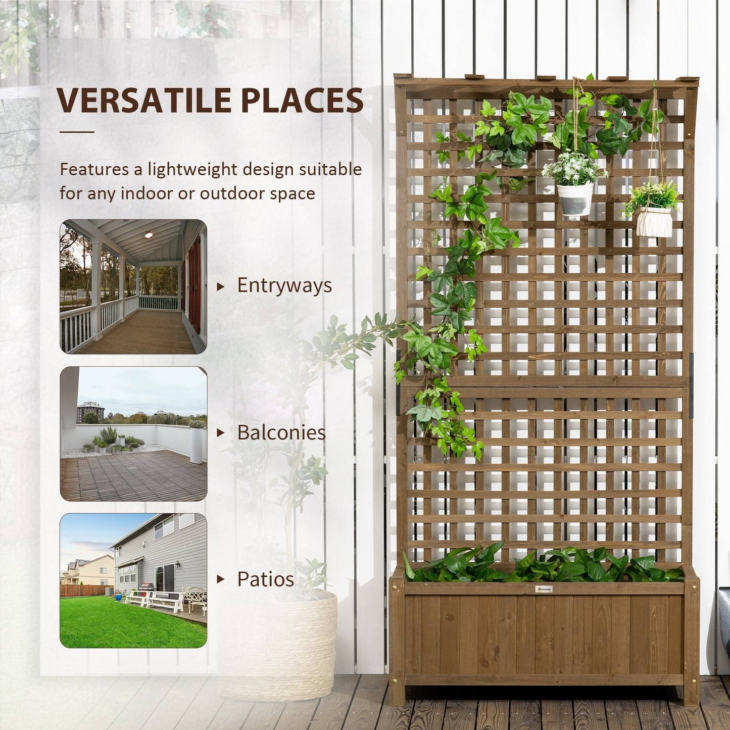 Wood Planter with Trellis for Vine Climbing