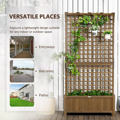 Wood Planter with Trellis for Vine Climbing