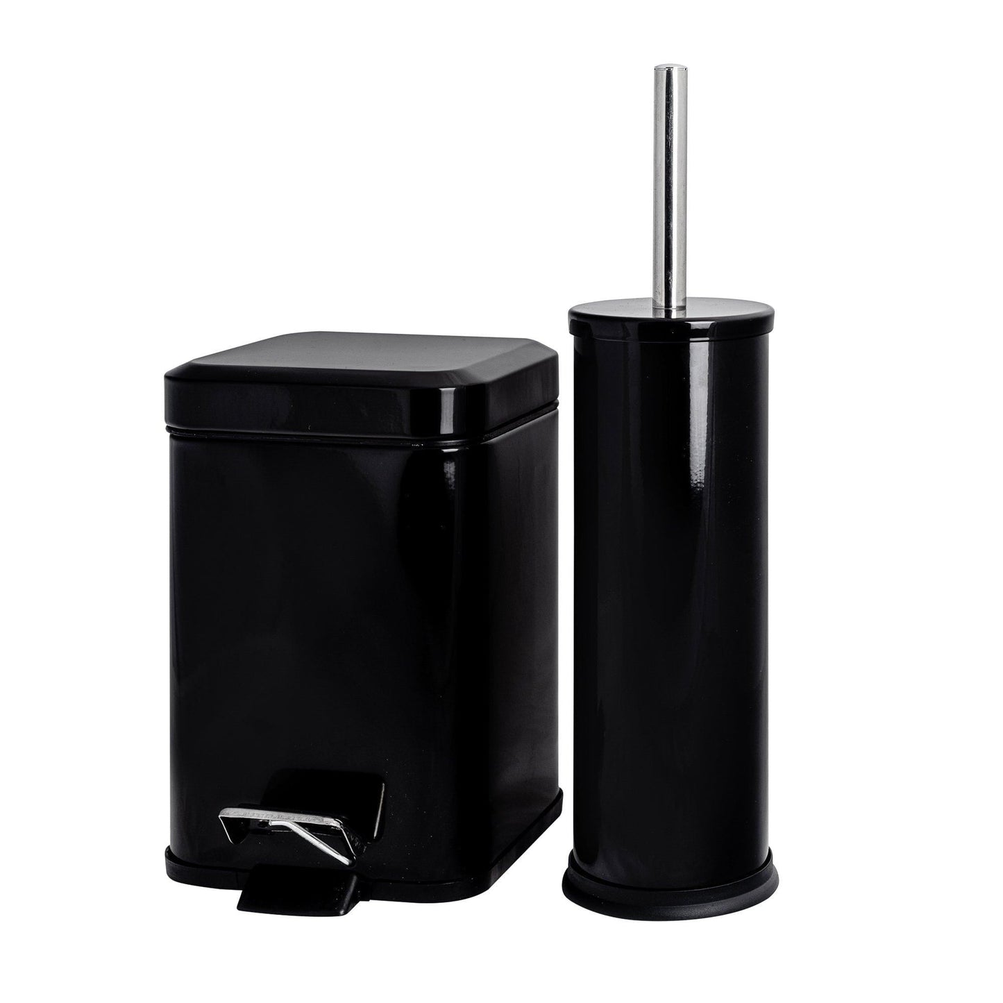 Black Round Toilet Brush & Square Bin Set