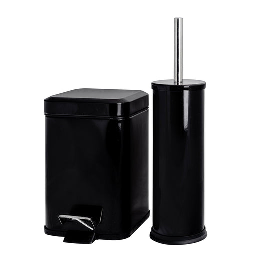 Black Round Toilet Brush & Square Bin Set