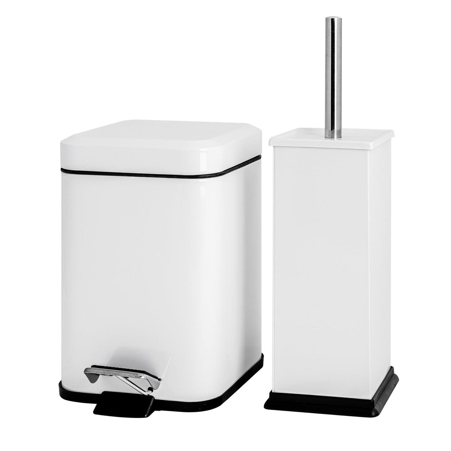 White Square Toilet Brush & Bin Set