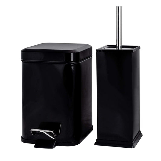 Black Square Toilet Brush & Bin Set