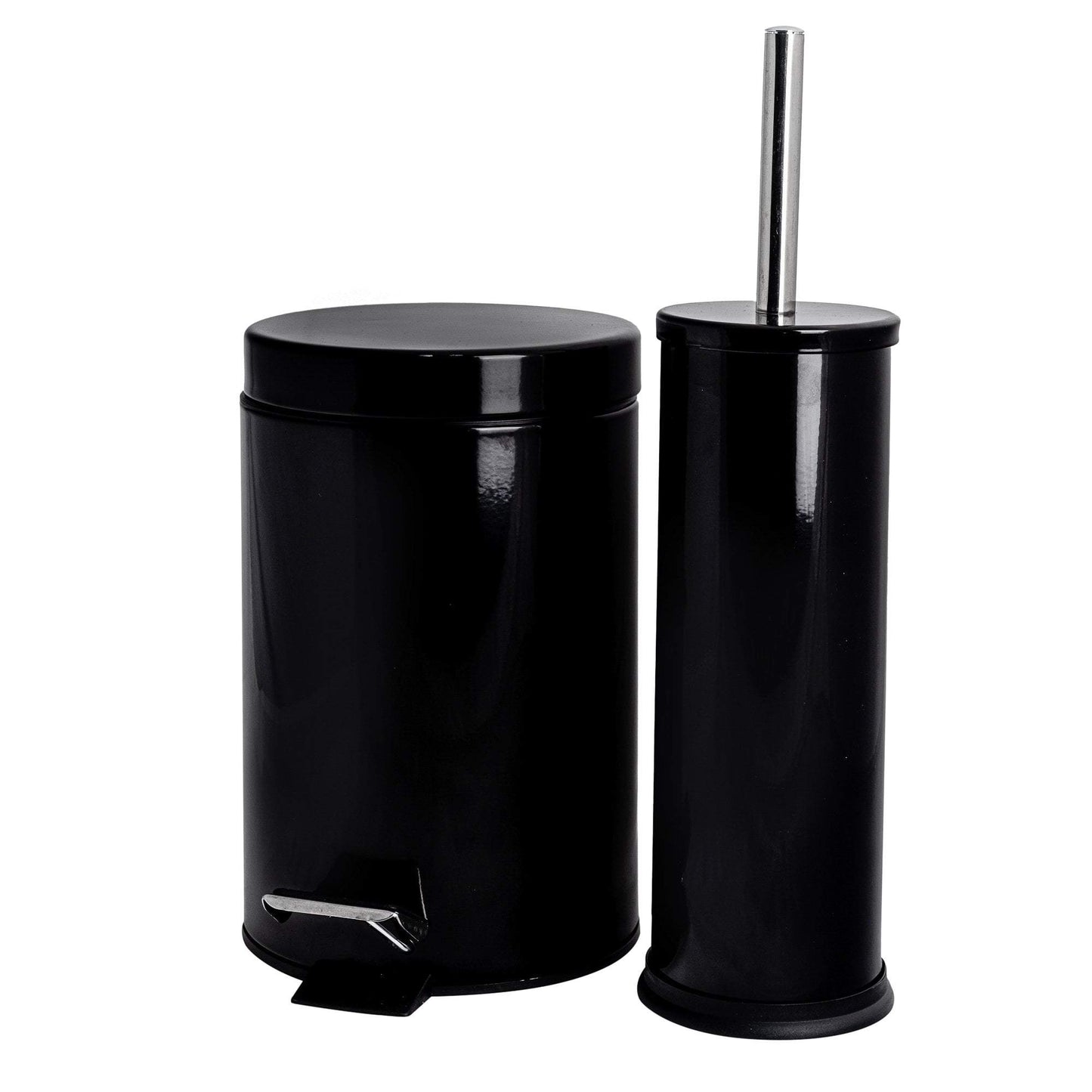 Black Round Stainless Steel Toilet Brush & Bin Set